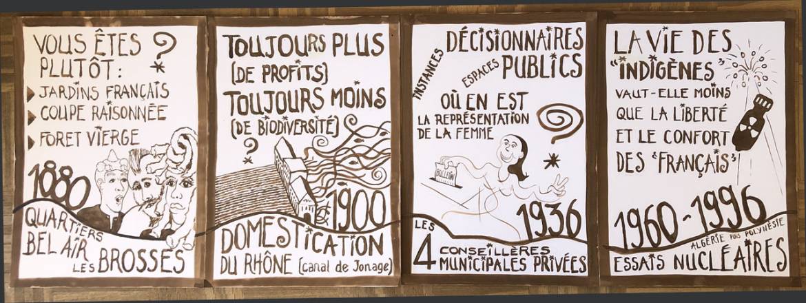 « Le jardin qui raconte des histoires » vous invite à venir découvrir la vie du quartier de 1850 à 2050.